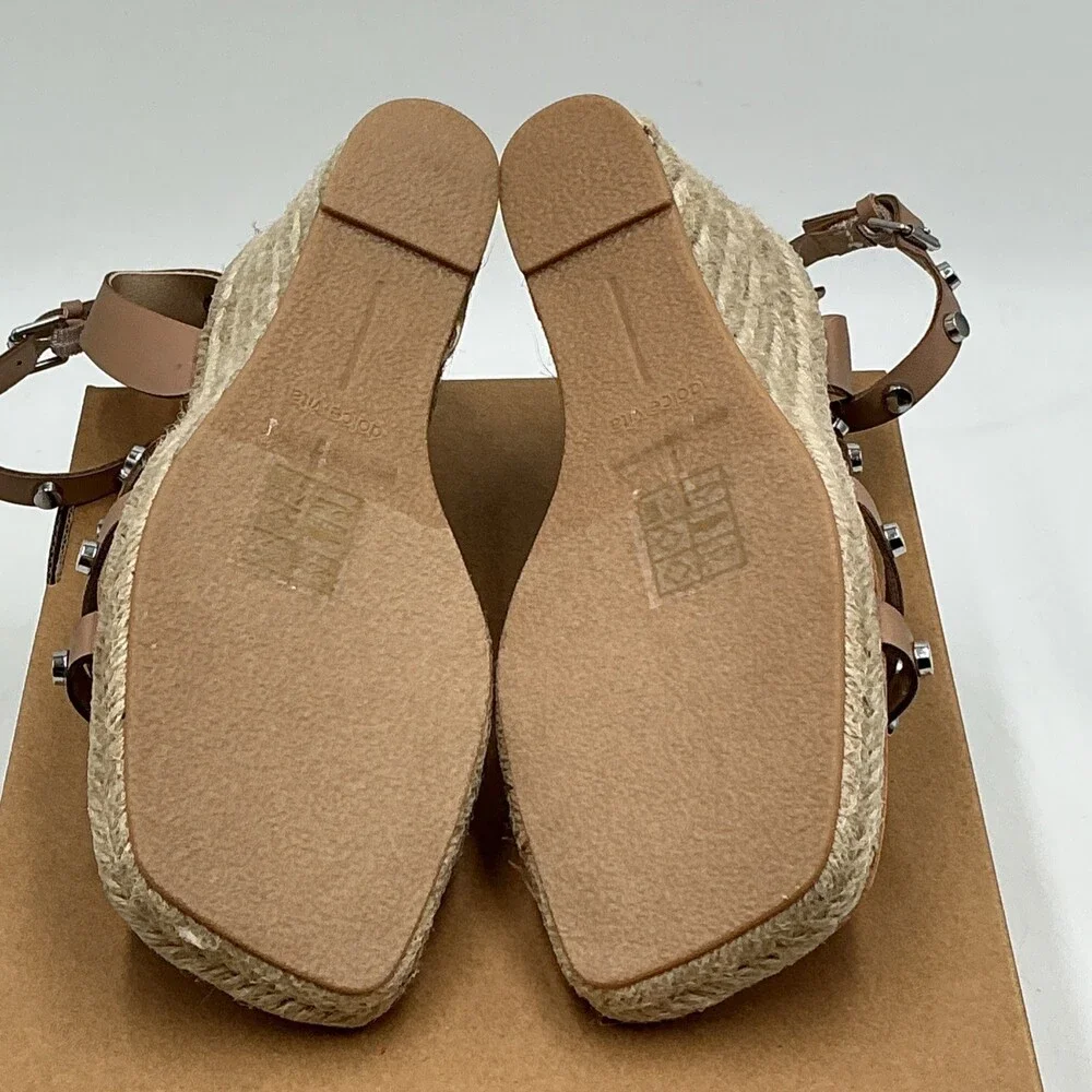 Dolce Vita Marika Sandals Womens 8 Natural Studded Wedge Heel Espadrille Eby4459
